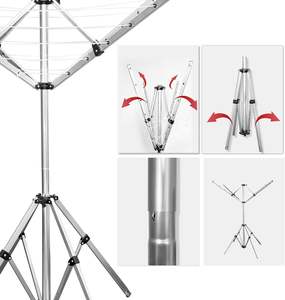 Séchoir télescopique <span class=keywords><strong>extérieur</strong></span> en aluminium de grande capacité 28 cordes 65 pieds coupe-vent rotatif Style <span class=keywords><strong>parapluie</strong></span> fixe sol métal - Product Image 4