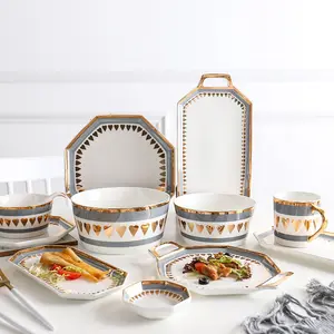 modern gold nordic ceramic creative plates dinnerware sets luxury octagonal dinner set