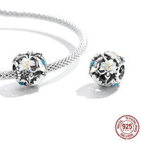 Perles de création de bijoux en argent sterling 925 émail de printemps breloques d'oiseaux de fleurs creuses