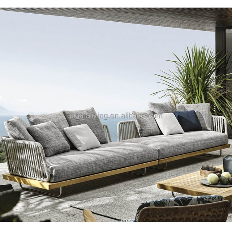 Contemporary Hotel outdoor furniture courtyard garden rope furniture woven rope left and right arm sofas sectionals