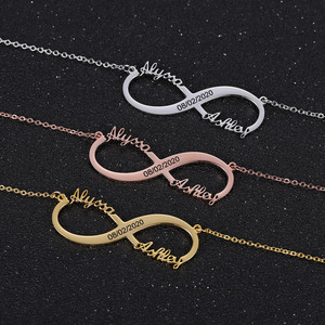 Parejas personalizadas enviar novia y <span class=keywords><strong>novio</strong></span> tallado infinito letras colgante personalizado infinito collar de dos nombres - Product Image 6