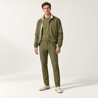 Ensemble 3 pièces pour homme : Veste décontractée à col montant réversible en coton mercerisé, T-shirt long en coton, Pantalon extensible en coton, nylon et élasthanne