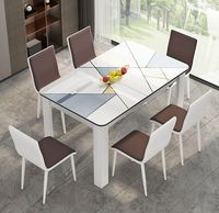 Ensemble table et chaises rectangulaires en pierre pour salon et salle à manger, style moderne et simple pour la famille