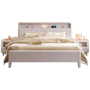Light French Style Solid Wood Double <b>Bed</b> 1.5M <b>Storage</b> Master Bedroom Wooden <b>Bed</b> <b>Frame</b> Cream Color - Product Image 4