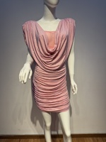 Robe de soirée moulante mini sans manches OUDINA 26 F/W avec col drapé en strass et empiècements en maille plissée