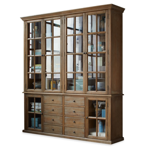 Mobile Vintage in Legno di Quercia Massiccio Stile Fattoria Francese <span class=keywords><strong>con</strong></span> Ante in Vetro, 5+ Cassetti e <span class=keywords><strong>Ripiani</strong></span> Regolabili per Soggiorno o Hotel - Product Image 4