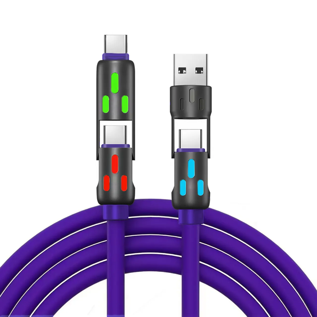 New Trending Universal Portable 4 in 1 Data Cable Soft Silicone RGB Light Zinc Alloy 240W Fast Charging Cable for Mobile Phone