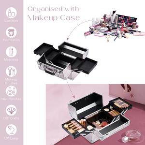 Professional <b>Make</b> <b>Up</b> Train Carrying Case with 4 Trays Locking Hard Vanity <b>Storage</b> Case Large Cosmetic <b>Box</b> Organizer - Product Image 2