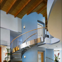 Balustrade d'escalier courbée en bois et verre trempé, 12mm, rampe en bois