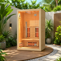 Ruang Sauna Hemlock Red Cedar SS-100R dengan Pemanas Kaca Merah, Desain Modern, Spektrum Penuh, Daya 8KW, Inframerah Jauh, untuk 1 Orang