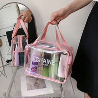 Offre Spéciale grand sac de rangement de maquillage clair transparent rose PVC lavable Kits de voyage pochette à fermeture éclair sac cosmétique