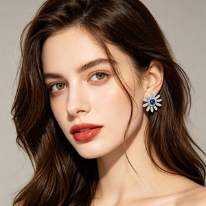 Daisy Stud Earrings Copper Alloy Micro Pave Zirconium Inlay S925 Silver Needle Multiple Colors Flower Shape Fashion Jewelry - Product Image 2