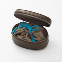 Collection de cadeaux de luxe Boîte de rangement en cuir de chameau ovale collier bagues étui à bijoux avec pochette à cordon