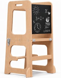 4-in-1 Foldable <b>Tower</b> - Toddler Step Stool with Chalkboard, Desk and Chair Montessori - Product Image 1