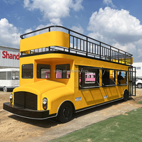 Camion de restauration mobile de style bus vintage à deux étages Jaune vif Remorque de restauration commerciale avec toit et grandes fenêtres