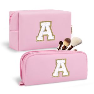 Logo Personalized Zipper Custom Waterproof Makeup Pouch Nylon Cosmetic Bag DIY Chenille Letter Patches Cosmetic Pouch Bag - Product Image 1