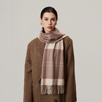 Écharpe longue 100 % laine style coréen pour femmes et hommes adultes, motif écossais, chaude pour l'hiver, avec pompons, cache-cou