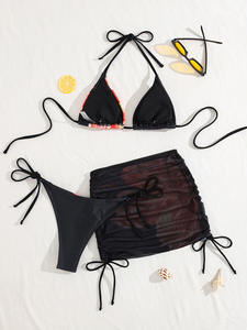 ชุดว่ายน้ำบิกินี่แบบผ่าข้างมีฮู้ดผูกเชือก ผ้าตาข่ายพิมพ์ลายแฟชั่นเซ็กซี่สำหรับผู้หญิงช่วงซัมเมอร์ใหม่ - Product Image 3