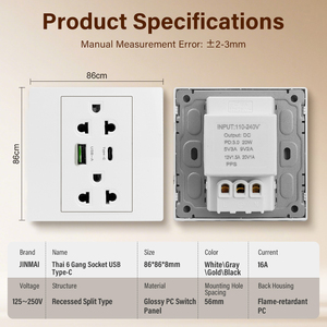 Interruptor y Enchufe de Pared Jinmai Serie F6E, con Carga Rápida USB-C, Panel de PC Ignífugo, Tomacorriente Eléctrico para el <span class=keywords><strong>Hogar</strong></span> - Product Image 5