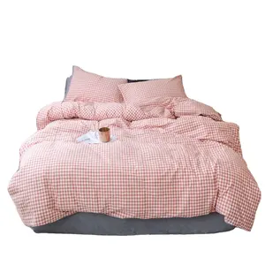 Super soft hot sale 100% cotton checkered board rusticity style nature bedding sets bed linen