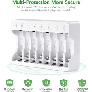 Chargeur de piles EBL 8 emplacements individuels AA/AAA, charge rapide avec écran LCD/LED, rechargeable, 4 piles AAA 1100mAh, 4 piles AA 2800mAh - Product Image 6