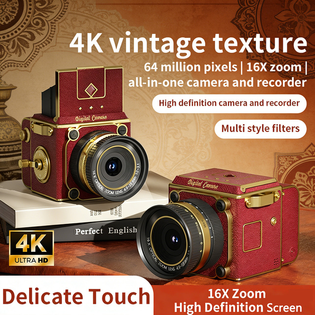 Simulated Retro Digital Camera Portable Mini CMOS Camera SD Card 4K Optical Zoom 7.1x-16x Lithium Battery