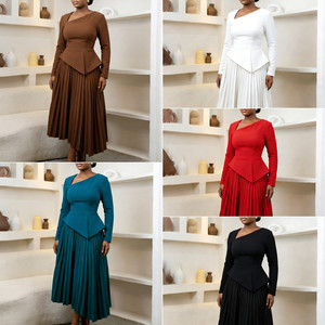 Vestidos de Primavera Modernos D617 para Mujer, Casuales, Elegantes, de Cintura Alta, con Cuello Inclinado, Manga Larga, Plisados, Vestido de Oficina para Mujer - Product Image 2
