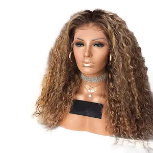 African Fluffy Mixed Brown Long Curly Deep Wave Lace Front Wigs Human Hair
