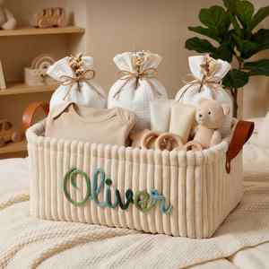 Panier à couches personnalisé, bac de rangement en velours côtelé pour la décoration de la chambre d'enfant, panier à linge pliable en tissu pour couches et couvertures - Product Image 1