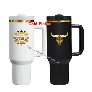 DIY Custom Etched 40oz 40 Oz Gold Plating Powder Coated Black White Insulated Stainless Steel Tumbler Cup For Laser Engraving