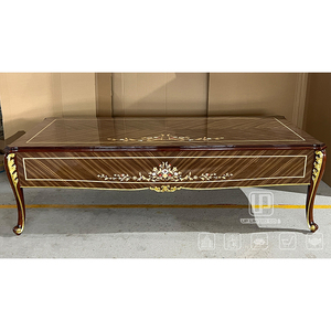 Nouveaux produits - Table de bureau avec cadre doré et tiroirs - Table basse rectangulaire en bois brun pour salon - Product Image 5