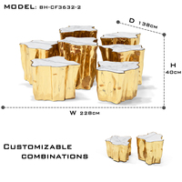 Ensemble de table basse en laiton poli avec motif d'arbre doré gravé, base plaquée or, ensemble de luxe artisanal de 7 à 14 pièces