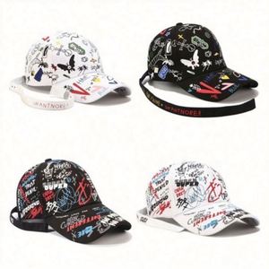 Casquette de baseball graffiti pour hommes et femmes, casquette à longue sangle tendance, casquette d'été imprimée, casquette hip hop, vente en gros - Product Image 1