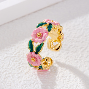 MyMuyu French Retro Enamel Rose Drop <b>Open</b> <b>Ring</b> Pink Camellia Flower Index Finger <b>Ring</b> For Women Gift Jewelry - Product Image 4