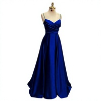 Robe de soirée longue en satin de luxe, col en V, coupe trapèze, bretelles spaghetti, élégante et sexy, pour soirée