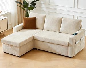Canapé-lit d'angle en forme de L avec lit escamotable, dossier inclinable et chaise longue de rangement réversible - Product Image 5