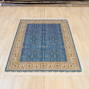 Yilong มือถักมือสไตล์ตุรกีพรมผ้าไหมพรมผ้าไหมสีเบจทำด้วยมือ - Product Image 2