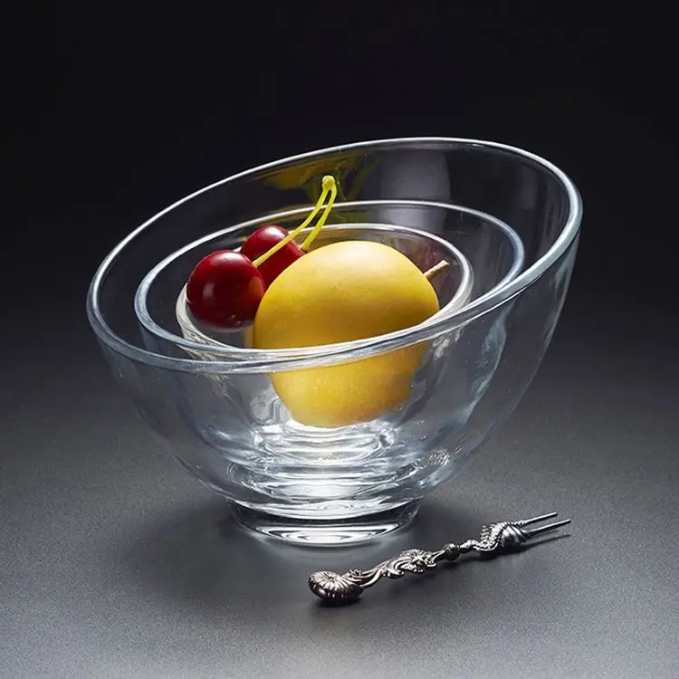 サラダデザートフルーツ用の透明な鉛フリースラントマウスガラスボウル