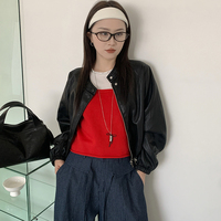 Blouson bomber court en similicuir PU pour femme, coupe-vent uni, idéal pour l'automne et le streetwear