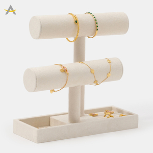 Support de présentation de bijoux en velours beige Auralux, présentoir de montres, support pour bracelets - Product Image 2