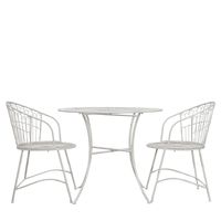 Ensemble bistrot d'extérieur 3 pièces style scandinave, chaises à dossier en fil métallique avec structure en métal blanc, table ronde, mobilier de jardin pour café, balcon