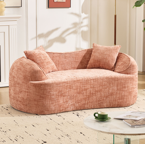 Divano curvo rosa per due persone. Ha braccioli su entrambi i lati, viene fornito con due cuscini - Product Image 3