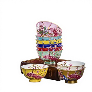 Bol à riz de 5 pouces de style chinois, en porcelaine osseuse de Jingdezhen, émail coloré, céramique haut de gamme pour hôtels et déménagement - Product Image 1