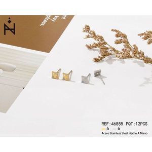 Orecchini a forma di diamante in acciaio inossidabile, set da 12 pezzi fatti a mano per donna, gioielli alla moda - Product Image 1