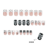 Faux ongles gothiques 3D à presser, motif léopard noir et blanc, style Y2K Cool Girl, pointes carrées, faux ongles punk avec métal 4496