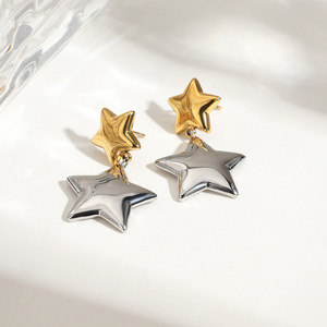 Hot Sale Trending Cross-border Sweet Cool Style 18K Gold Plated Stainless Steel Gold <b>Silver</b> Color-block Star Fadeless Earrings - Product Image 1