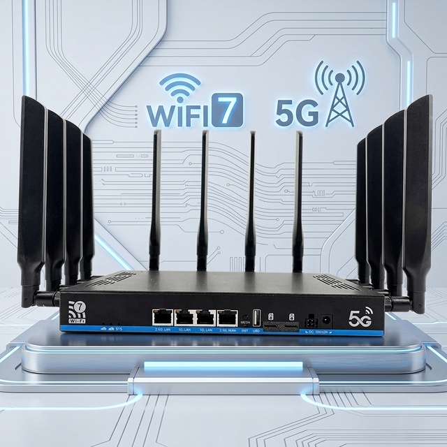 Enterprise Ai 5G Advanced WiFi 7 Router SIM Card Modem 6GHz 19000Mbps Wireless Wi-Fi White Label USB 3.0 OpenWRT 4G LTE Modem