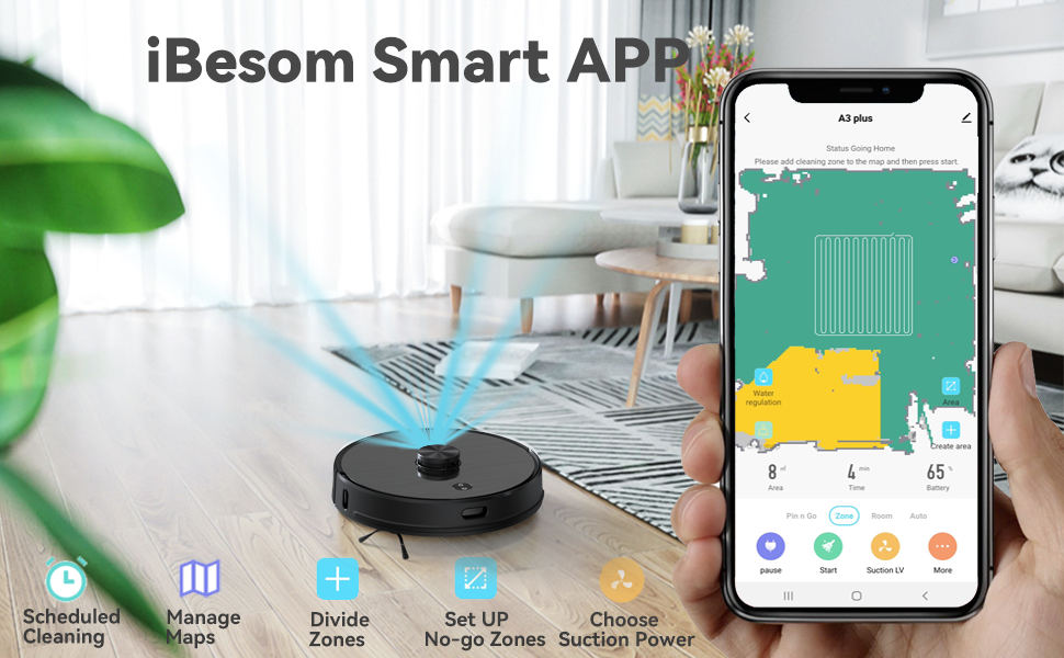 Ibesom A3 Plus Self-Emptying Robotic Vacuum Mop Cleaner
