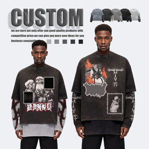 Felpa da <span class=keywords><strong>uomo</strong></span> personalizzata oversize di alta qualità girocollo 500Gsm <span class=keywords><strong>Streetwear</strong></span> a tracolla in cotone <span class=keywords><strong>felpe</strong></span> lavate in acido per <span class=keywords><strong>uomo</strong></span> - Product Image 1