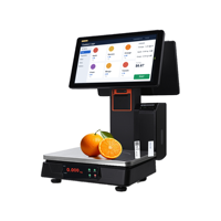 Caisse enregistreuse tout-en-un, système POS, double écran tactile 15,6 + 14,1 pouces, pesage AI, Windows Intel I3, blanc/noir